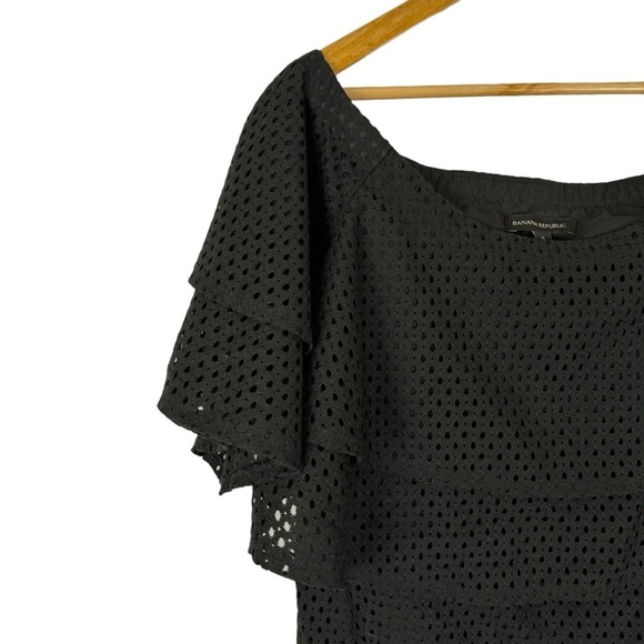 Banana Republic Womens Off The Shoulder Ruffle Blouse S Black Eyelet Feminine - Picture 8 of 14